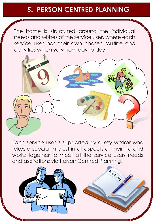 5. PERSON CENTRED PLANNING The home is structured around the individual needs and wishes