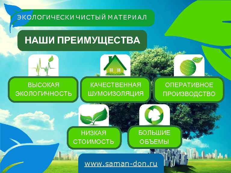 ЭКОЛОГИЧЕСКИ ЧИСТЫЙ М А Т Е Р И А Л НАШИ ПРЕИМУЩЕСТВА ВЫСОКАЯ ЭКОЛОГИЧНОСТЬ