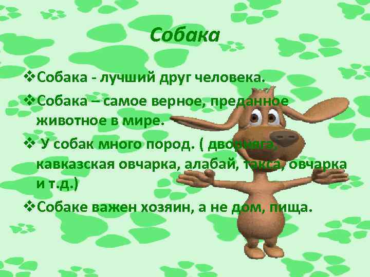 Собака v. Собака - лучший друг человека. v. Собака – самое верное, преданное животное