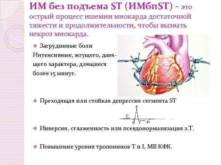 ИМ без подъема ST (ИМбп. ST) - это острый процесс ишемии миокарда достаточной тяжести