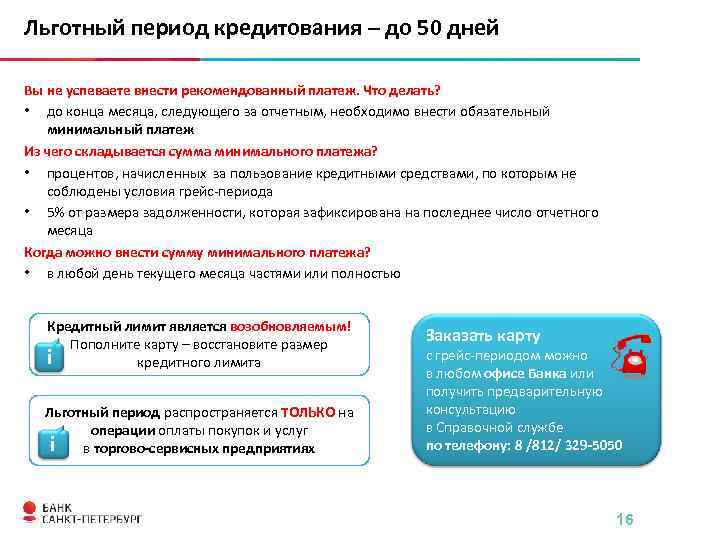 Льготный период кредитования – до 50 дней Вы не успеваете внести рекомендованный платеж. Что