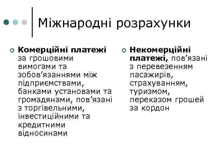 Міжнародні розрахунки ¢ Комерційні платежі за грошовими вимогами та зобов’язаннями між підприємствами, банками установами