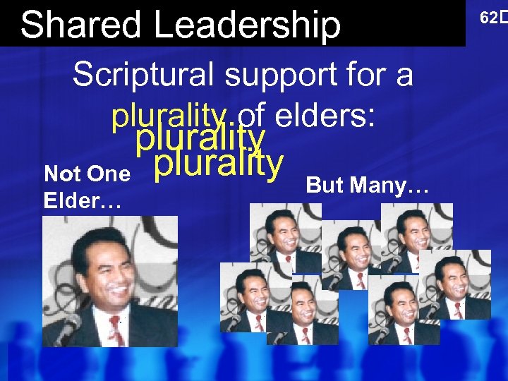 Shared Leadership Scriptural support for a plurality of elders: plurality Not One plurality Elder…