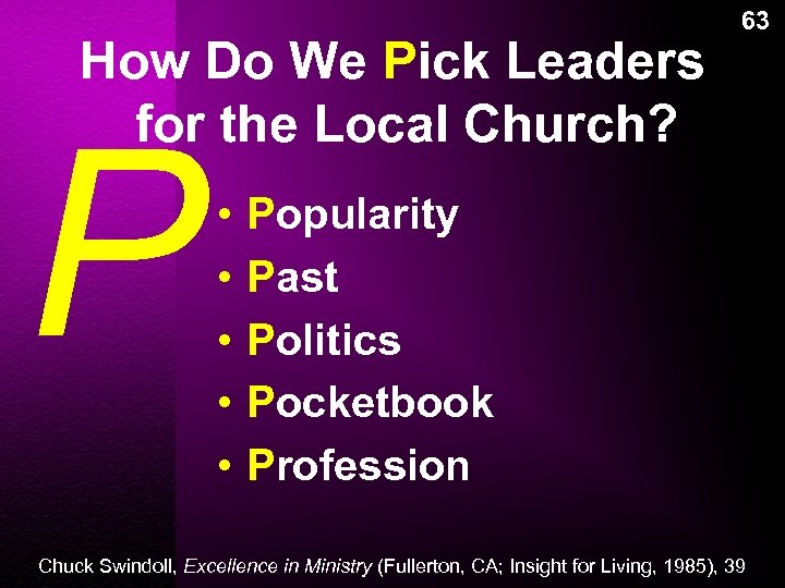 How Do We Pick Leaders for the Local Church? P • • • 63