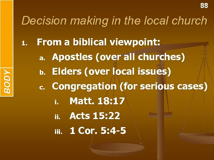 BODY INTRODUCTION 88 Decision making in the local church 1. From a biblical viewpoint: