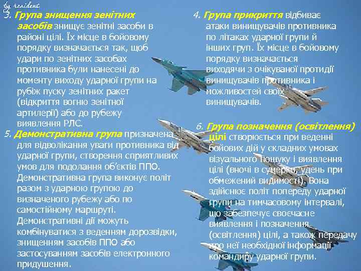 3. Група знищення зенітних засобів знищує зенітні засоби в районі цілі. Їх місце в