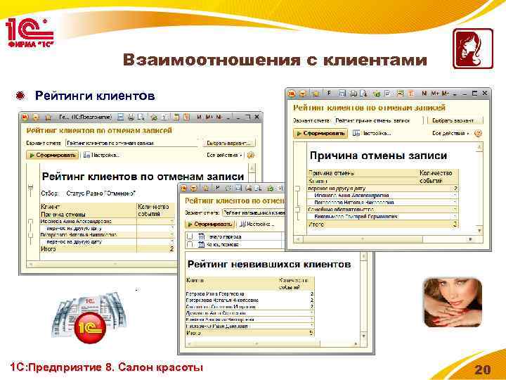 Взаимоотношения с клиентами Рейтинги клиентов 1 С: Предприятие 8. Салон красоты 20 
