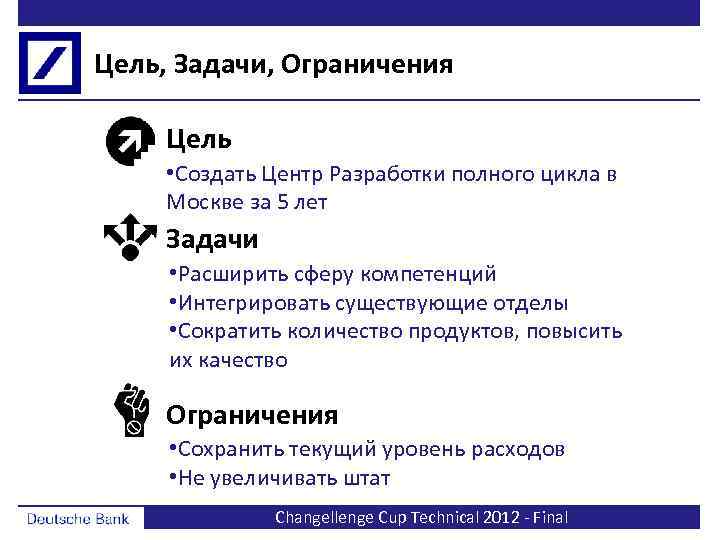 Цель, Задачи, Ограничения Цель • Создать Центр Разработки полного цикла в Москве за 5