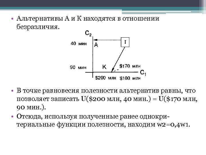  • Альтернативы А и К находятся в отношении безразличия. • В точке равновесия