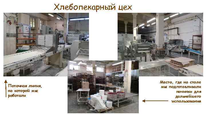 Хлебопекарный цех Поточная линия, на которой мы работали Место, где на столе мы подготавливали