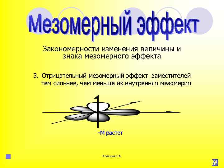 Закономерности изменения величины и знака мезомерного эффекта 3. Отрицательный мезомерный эффект заместителей тем сильнее,