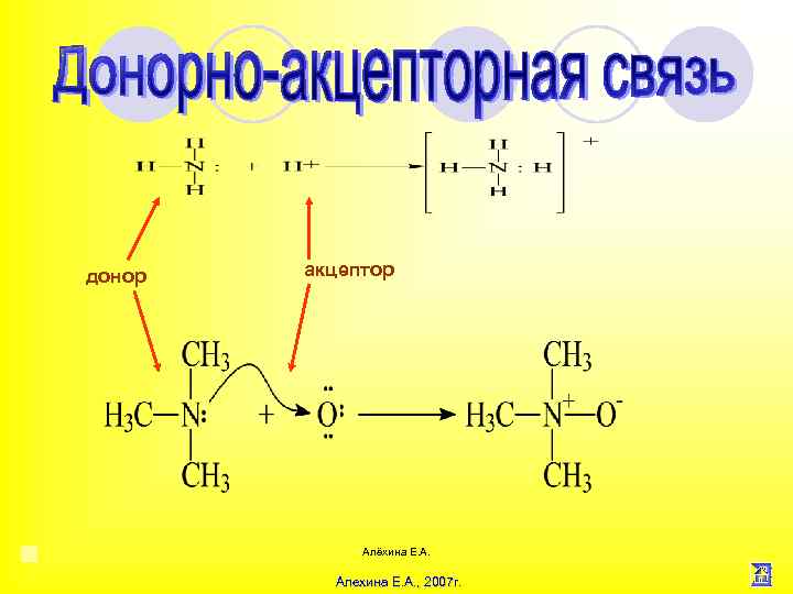 донор акцептор Алёхина Е. А. Алехина Е. А. , 2007 г. 