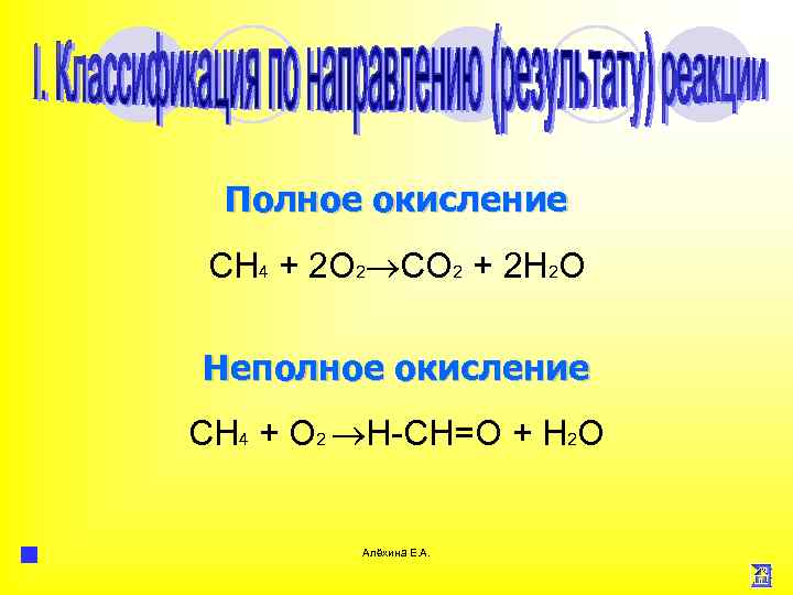 Полное окисление СН 4 + 2 О 2 СО 2 + 2 Н 2