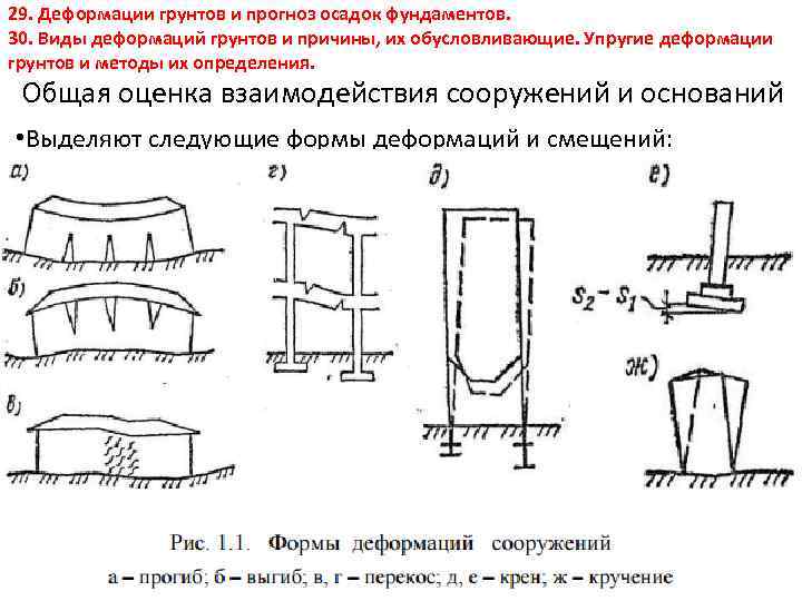29. Деформации грунтов и прогноз осадок фундаментов. 30. Виды деформаций грунтов и причины, их