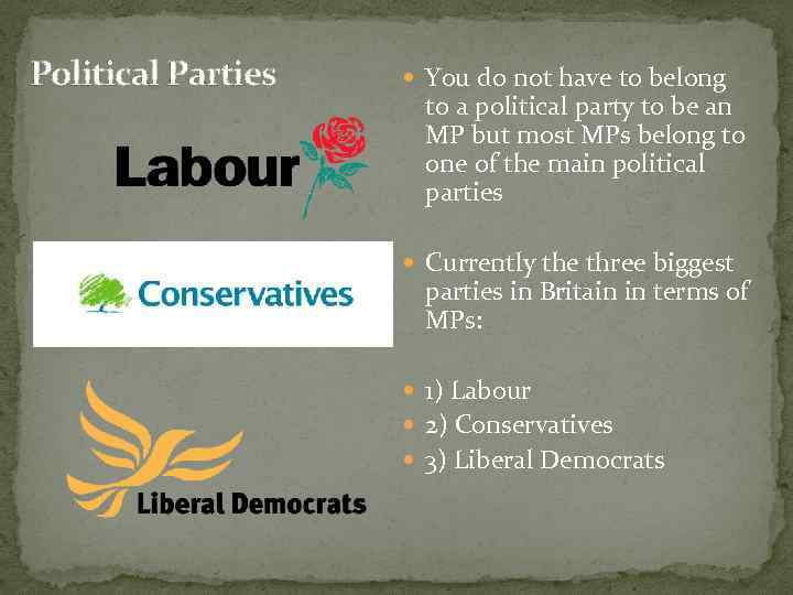 Political Parties You do not have to belong to a political party to be