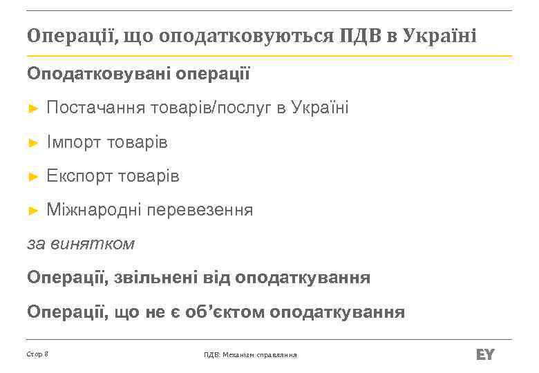Операції, що оподатковуються ПДВ в Україні Оподатковувані операції ► Постачання товарів/послуг в Україні ►