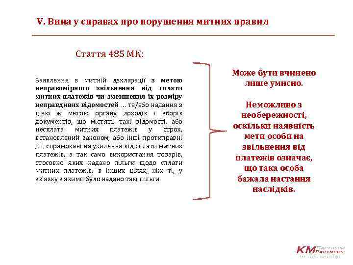 V. Вина у справах про порушення митних правил Стаття 485 МК: Заявлення в митній