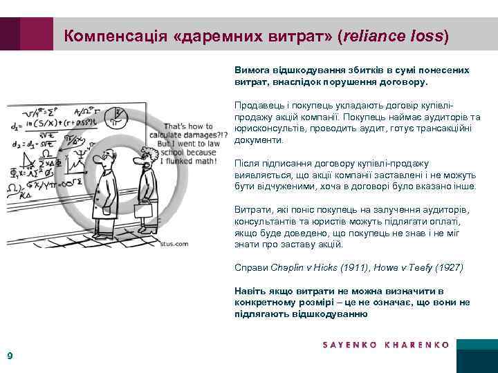 Компенсація «даремних витрат» (reliance loss) Вимога відшкодування збитків в сумі понесених витрат, внаслідок порушення