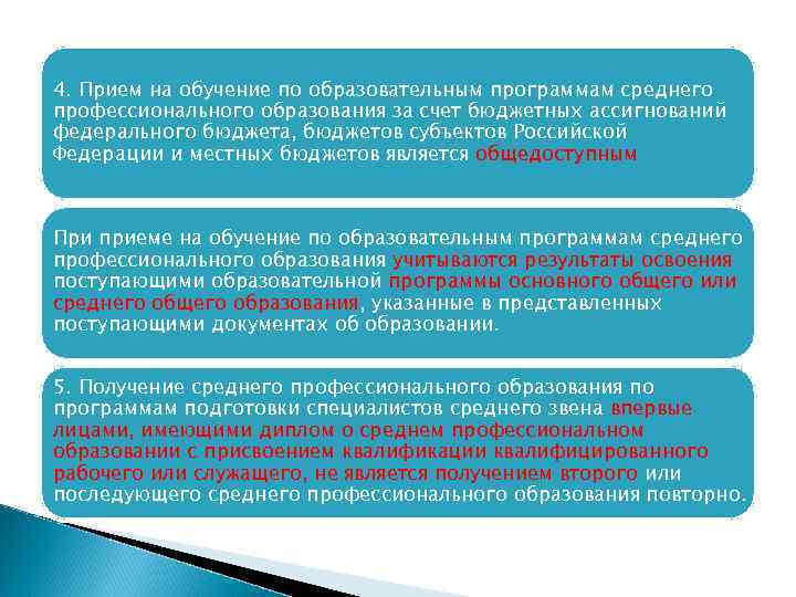 4. Прием на обучение по образовательным программам среднего профессионального образования за счет бюджетных ассигнований