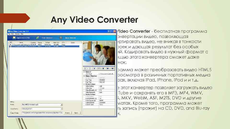 Any Video Converter - бесплатная программа для конвертации видео, позволяющая конвертировать видео, не вникая