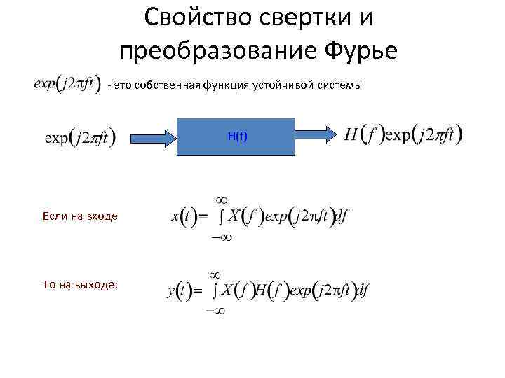 Свойство свертки и преобразование Фурье - это собственная функция устойчивой системы H(f) Если на