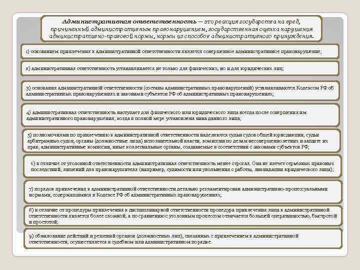 Административная ответственность — это реакция государства на вред, причиненный административным правонарушением, государственная оценка нарушения