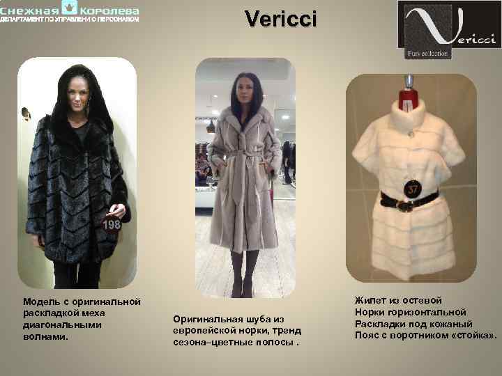 Vericci Модель с оригинальной раскладкой меха диагональными волнами. Оригинальная шуба из европейской норки, тренд