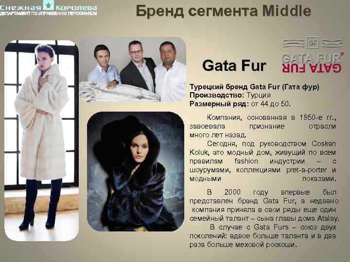 Бренд сегмента Middle Gata Fur Турецкий бренд Gata Fur (Гата фур) Производство: Турция Размерный