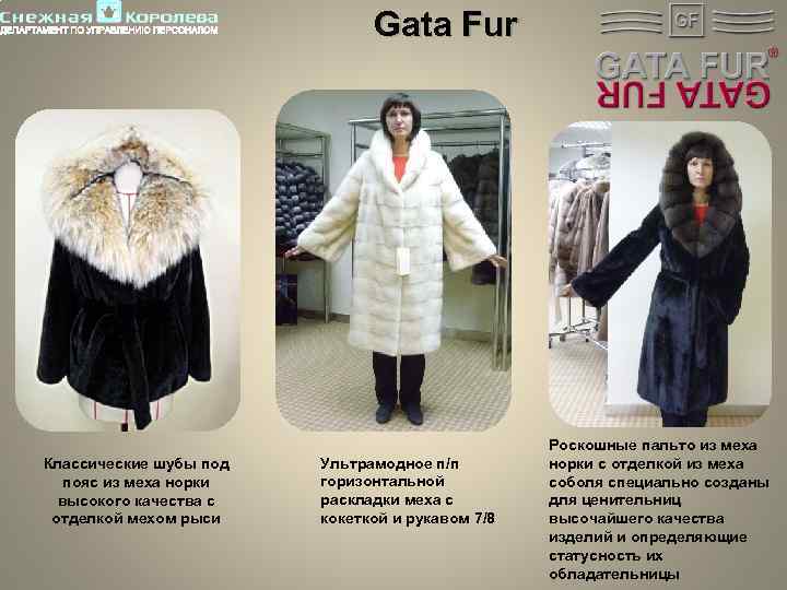 Gata Fur Классические шубы под пояс из меха норки высокого качества с отделкой мехом
