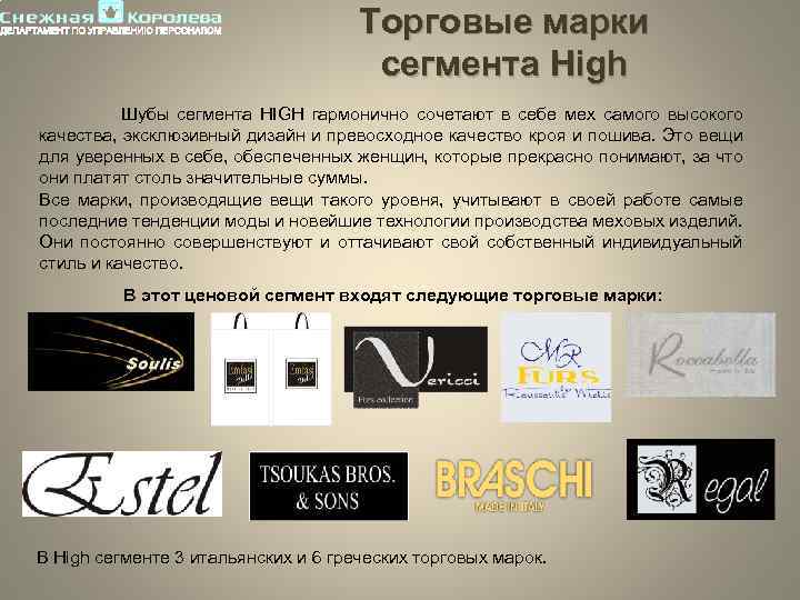 Торговые марки сегмента High Шубы сегмента HIGH гармонично сочетают в себе мех самого высокого