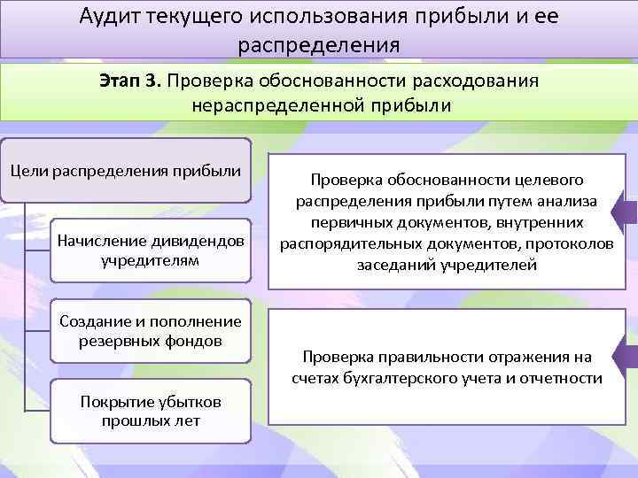 Аудит текущего использования прибыли и ее распределения Этап 3. Проверка обоснованности расходования нераспределенной прибыли