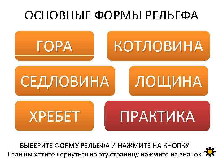 Выберите формы рельефа