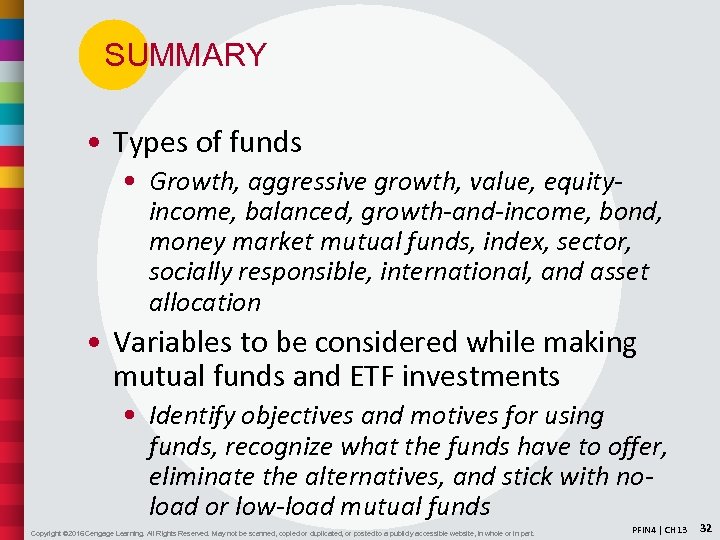 SUMMARY • Types of funds • Growth, aggressive growth, value, equityincome, balanced, growth-and-income, bond,