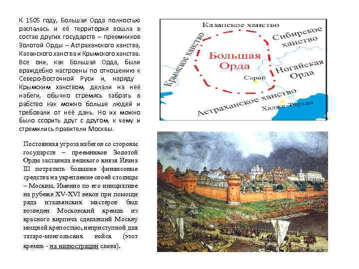 К 1505 году, Большая Орда полностью распалась и её территория вошла в состав других