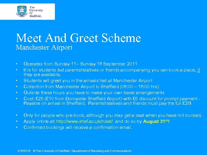 Meet And Greet Scheme Manchester Airport • • • Operates from Sunday 11– Sunday