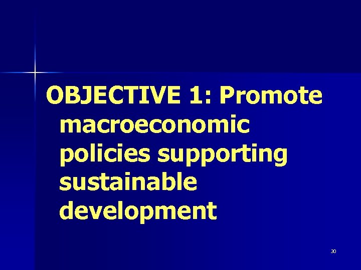 OBJECTIVE 1: Promote macroeconomic policies supporting sustainable development 30 