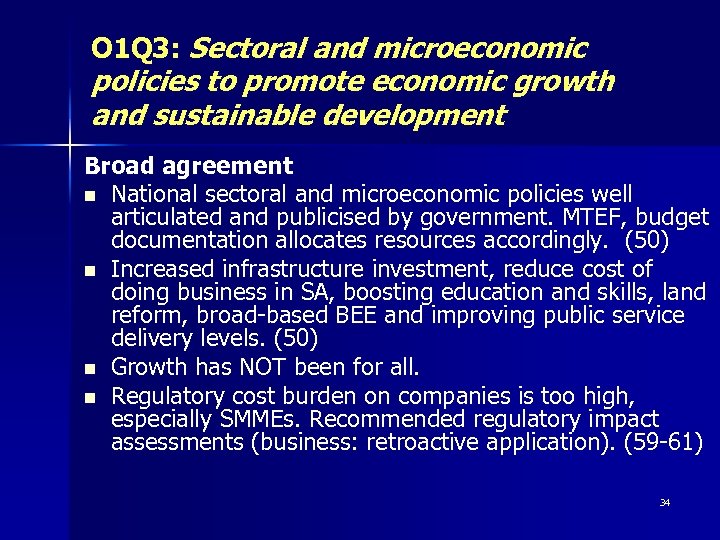 O 1 Q 3: Sectoral and microeconomic policies to promote economic growth and sustainable