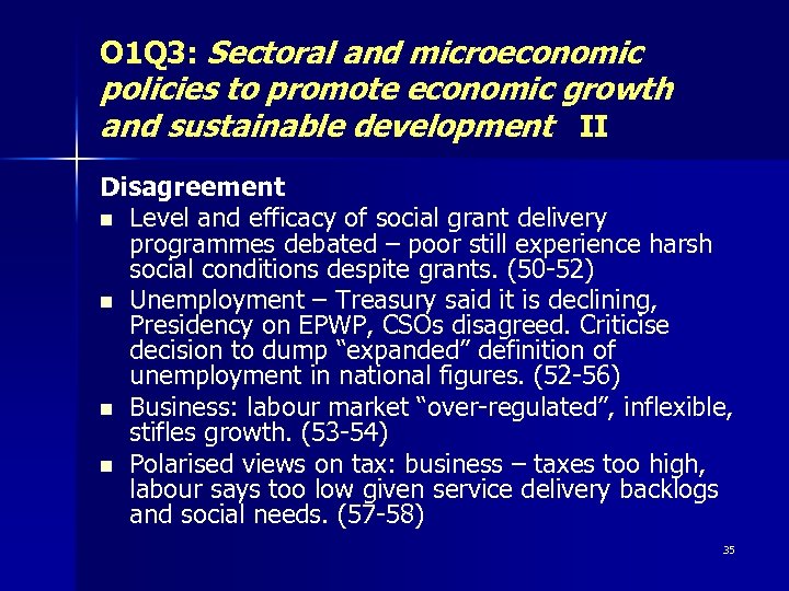 O 1 Q 3: Sectoral and microeconomic policies to promote economic growth and sustainable