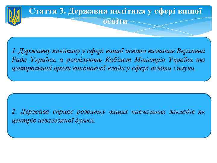 Стаття 3. Державна політика у сфері вищої освіти 1. Державну політику у сфері вищої