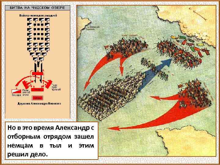 Но в это время Александр с отборным отрядом зашел немцам в тыл и этим
