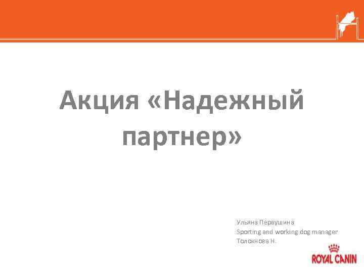 Акция «Надежный партнер» Ульяна Первушина Sporting and working dog manager Толокнова Н. 