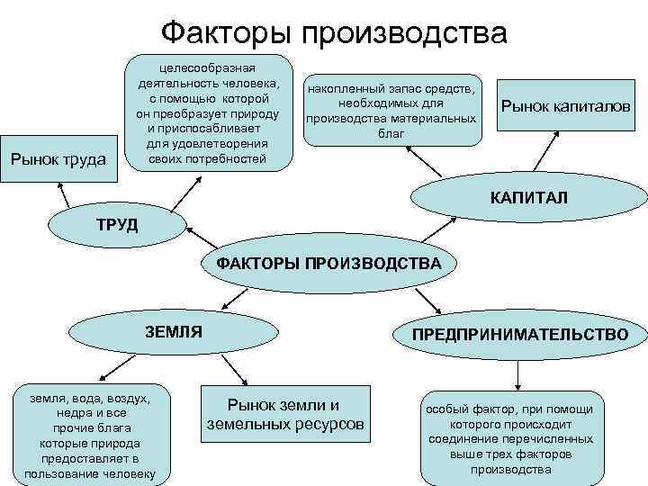 Факторы производства Рынок труда целесообразная деятельность человека, с помощью которой он преобразует природу и