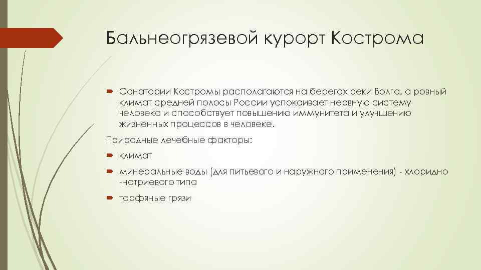 Бальнеогрязевой курорт Кострома Санатории Костромы располагаются на берегах реки Волга, а ровный климат средней