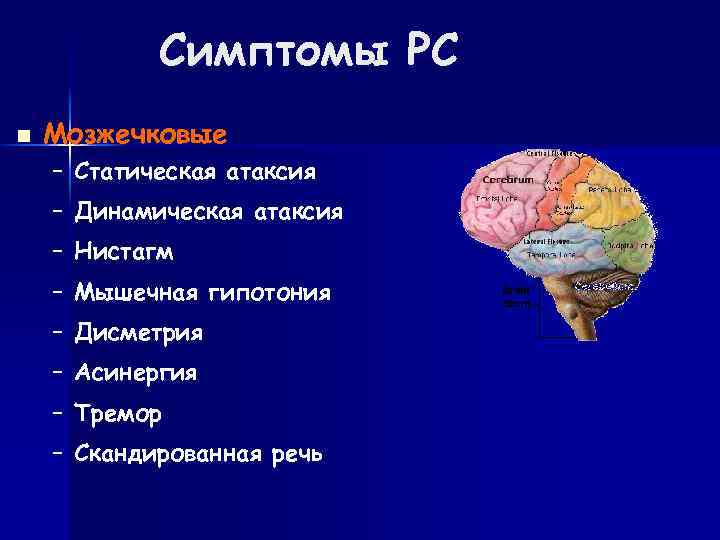 Статическая и динамическая атаксия. Мозжечковые асинергии. Дисметрия и атаксия. Мозжечковый нистагм.