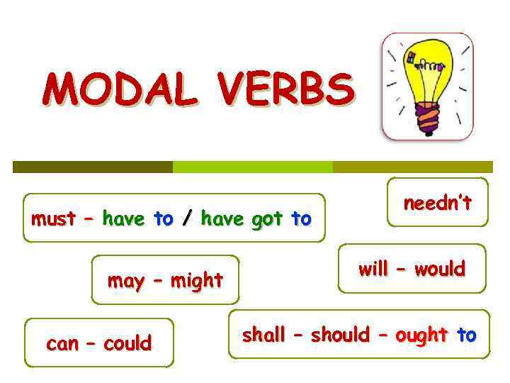 MODAL VERBS must – have to / have got to may – might can