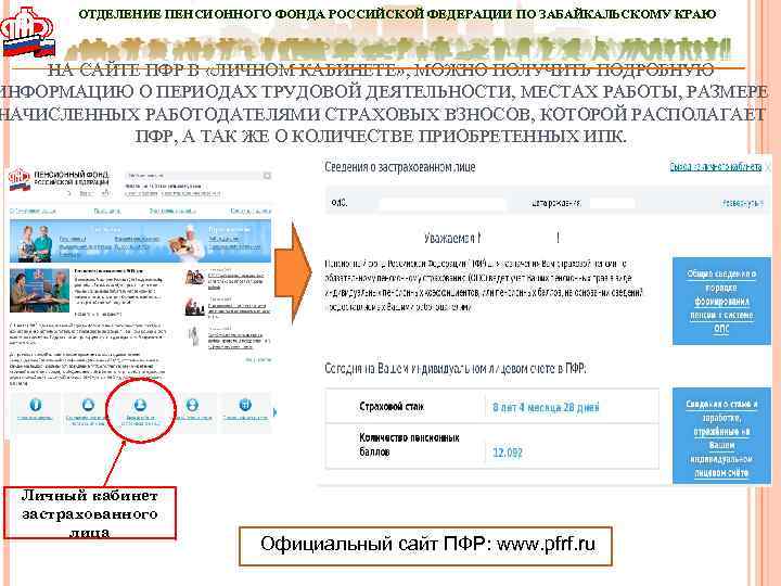 ОТДЕЛЕНИЕ ПЕНСИОННОГО ФОНДА РОССИЙСКОЙ ФЕДЕРАЦИИ ПО ЗАБАЙКАЛЬСКОМУ КРАЮ НА САЙТЕ ПФР В «ЛИЧНОМ КАБИНЕТЕ»