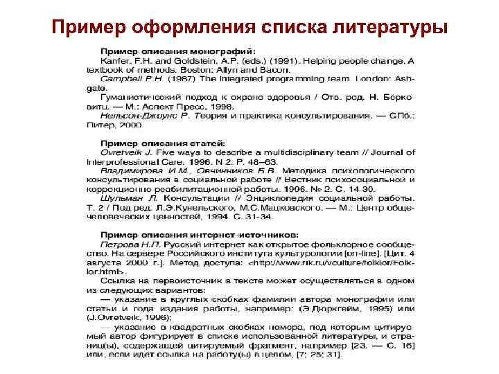 Пример оформления списка литературы 
