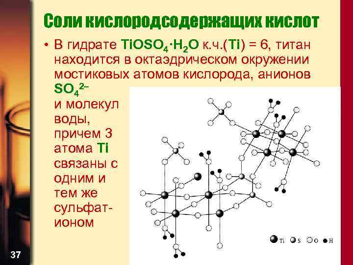 Соли кислородсодержащих кислот • В гидрате Ti. OSO 4·H 2 O к. ч. (Ti)