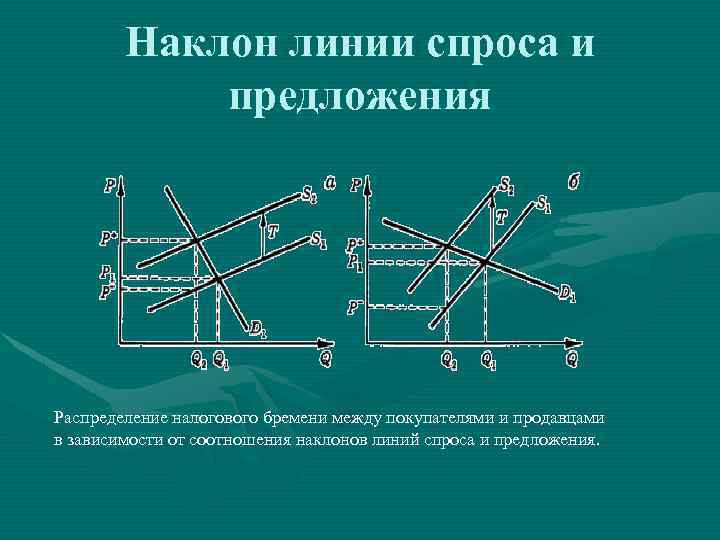 Наклон линии спроса и предложения Распределение налогового бремени между покупателями и продавцами в зависимости