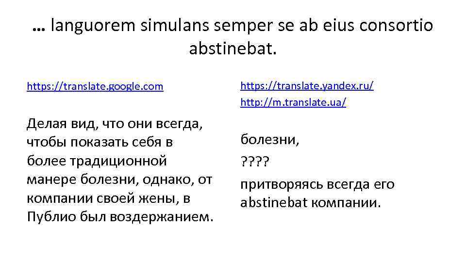 … languorem simulans semper se ab eius consortio abstinebat. https: //translate. google. com Делая